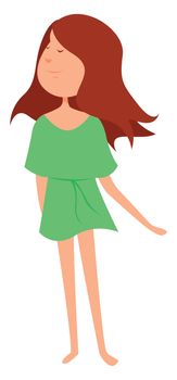 Girl in green summer dress , illustration, vector on white background