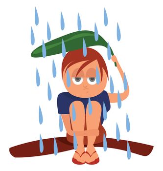 Girl on tropical rain , illustration, vector on white background
