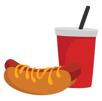 Hot dog and soda , illustration, vector on white background