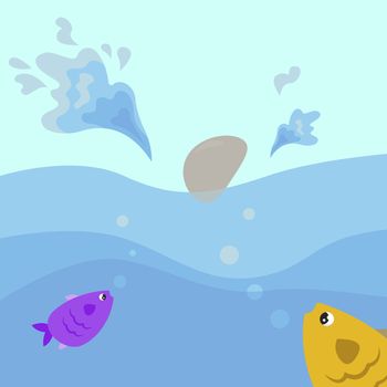Stone in the water , illustration, vector on white background