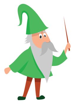 Wizard with magic wand , illustration, vector on white background