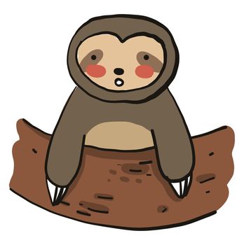 Scared sloth , illustration, vector on white background