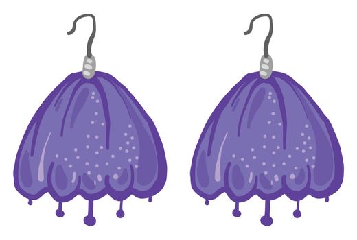 Purple earrings , illustration, vector on white background