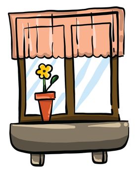 Window with flower in vase , illustration, vector on white background