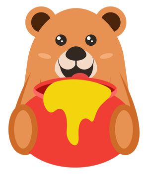 Bear eating honey, illustration, vector on white background