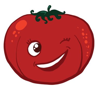 Winking tomato , illustration, vector on white background