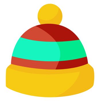 Yellow kid winter hat, illustration, vector on white background