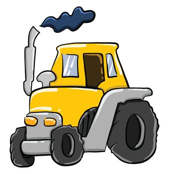 Yellow tractor , illustration, vector on white background