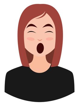 Yawning girl emoji, illustration, vector on white background