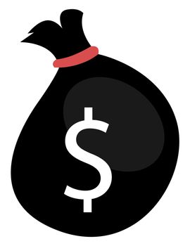 Black bag of money, illustration, vector on white background