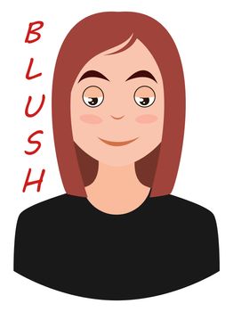 Girl blushing emoji, illustration, vector on white background
