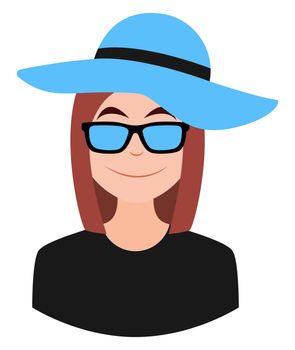 Girl with blue hat and sunglasses, illustration, vector on white background