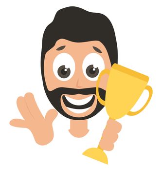 Man with golden trophy, illustration, vector on white background