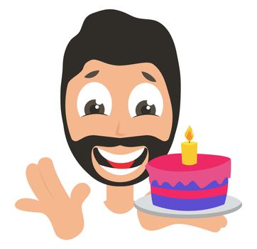 Man with birthday cake, illustration, vector on white background