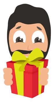 Man with birthday present, illustration, vector on white background