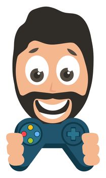 Man with gamepad, illustration, vector on white background