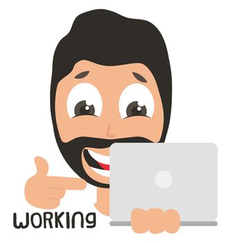 Man working on laptop, illustration, vector on white background