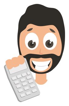 Man with calculator, illustration, vector on white background