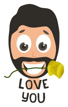 Man with rose in mouth, illustration, vector on white background