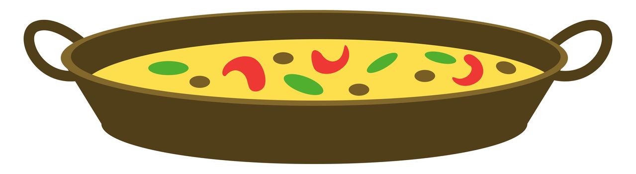Pan with food, illustration, vector on white background