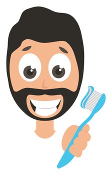 Man with toothbrush, illustration, vector on white background