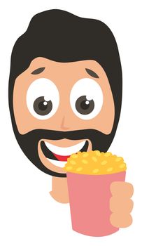 Man with popcorn, illustration, vector on white background