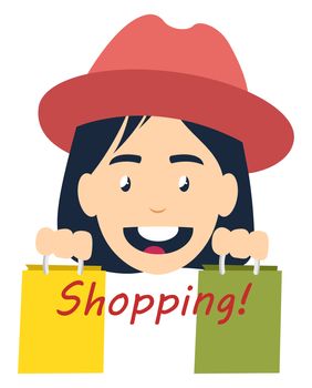 Girl shopping, illustration, vector on white background