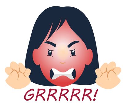 Angry girl, illustration, vector on white background