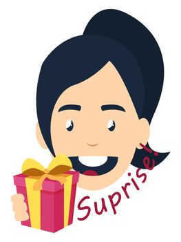 Girl with suprise gift, illustration, vector on white background
