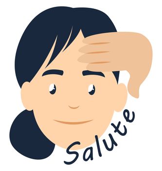 Girl saluting, illustration, vector on white background