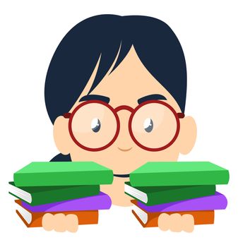 Girl with books, illustration, vector on white background