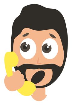 Man with yellow telephone, illustration, vector on white background
