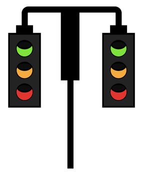 Hanging traffic light, illustration, vector on white background