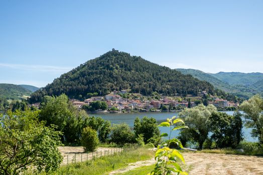 panorama of the village of piediluco seen from the other side of the lake