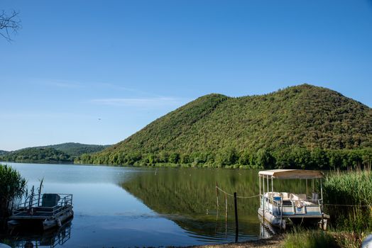 piediluco lake with view of the island in the middle of the lake