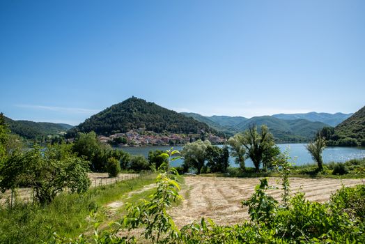 panorama of the village of piediluco seen from the other side of the lake