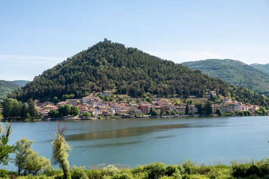panorama of the village of piediluco seen from the other side of the lake