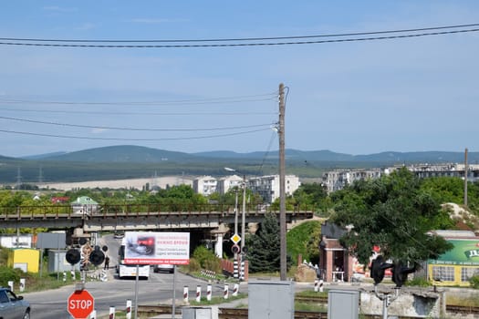 Crimean landscapes, driving on the roads of Crimea. Suburbs and villages and fields and trails of The Crimea.