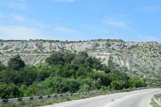 Crimean landscapes, driving on the roads of Crimea. Suburbs and villages and fields and trails of The Crimea.