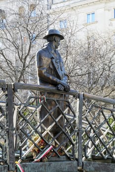 Budapest, HUNGARY - FEBRUARY 15, 2015 - Statue of Imre Nagy standing on a bridge