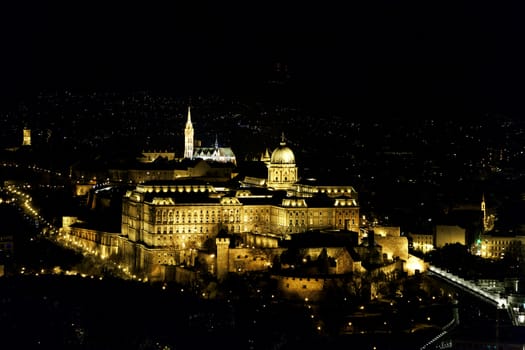 Buda Castle in Budapest, Hungary illuminated at night