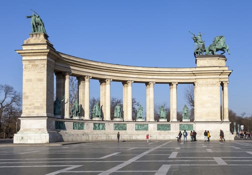 Colonnade of millenium memorial at Heroes square, Budapest, Hungary