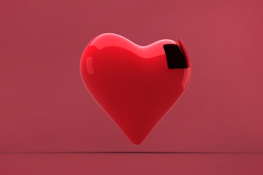 Heart with open door against red