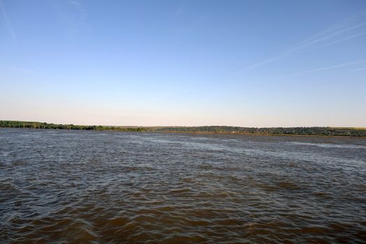 Panorama of natural forests on the banks of the Danube river that bathes the Calarasi pond, between km 366 and km 370, Romania