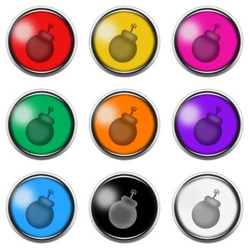 A bomb button icon set isolated on white with clipping path