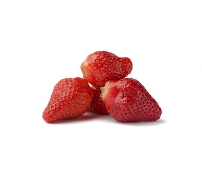 whole ripe red strawberries isolated on a white background, close up