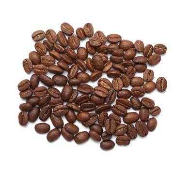 roasted coffee beans arabica isolated on a white background, bunch of flavorful ingredient