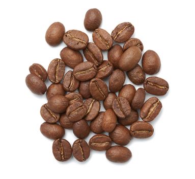 roasted coffee beans robusta isolated on a white background, bunch of flavorful ingredient