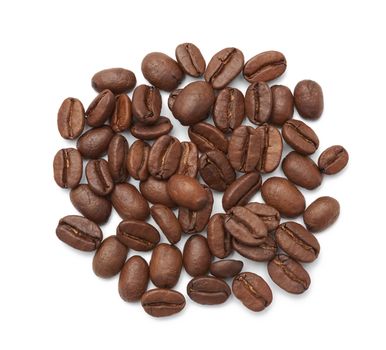 roasted coffee beans arabica isolated on a white background, bunch of flavorful ingredient