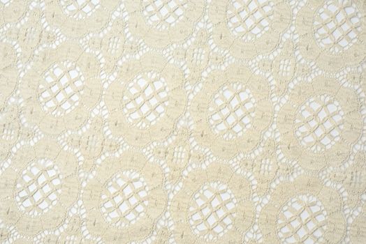 texture of beige synthetic fabric guipure for sewing clothes, full frame